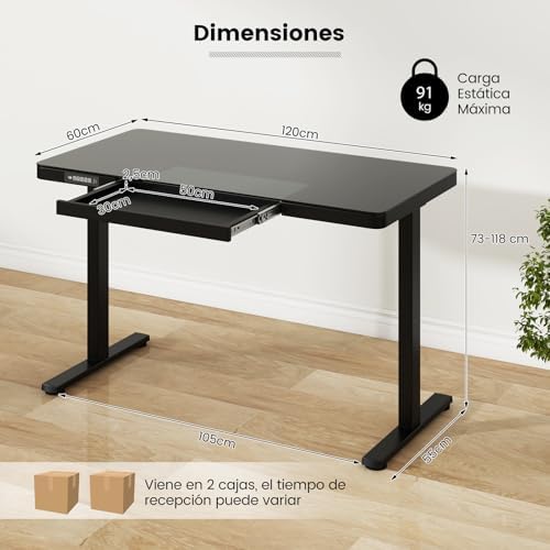  Costway elevable para oficina, 120X60 cm, 2 posiciones de memoria, negro
| Escritorio elevable Costway, anticolisión, p