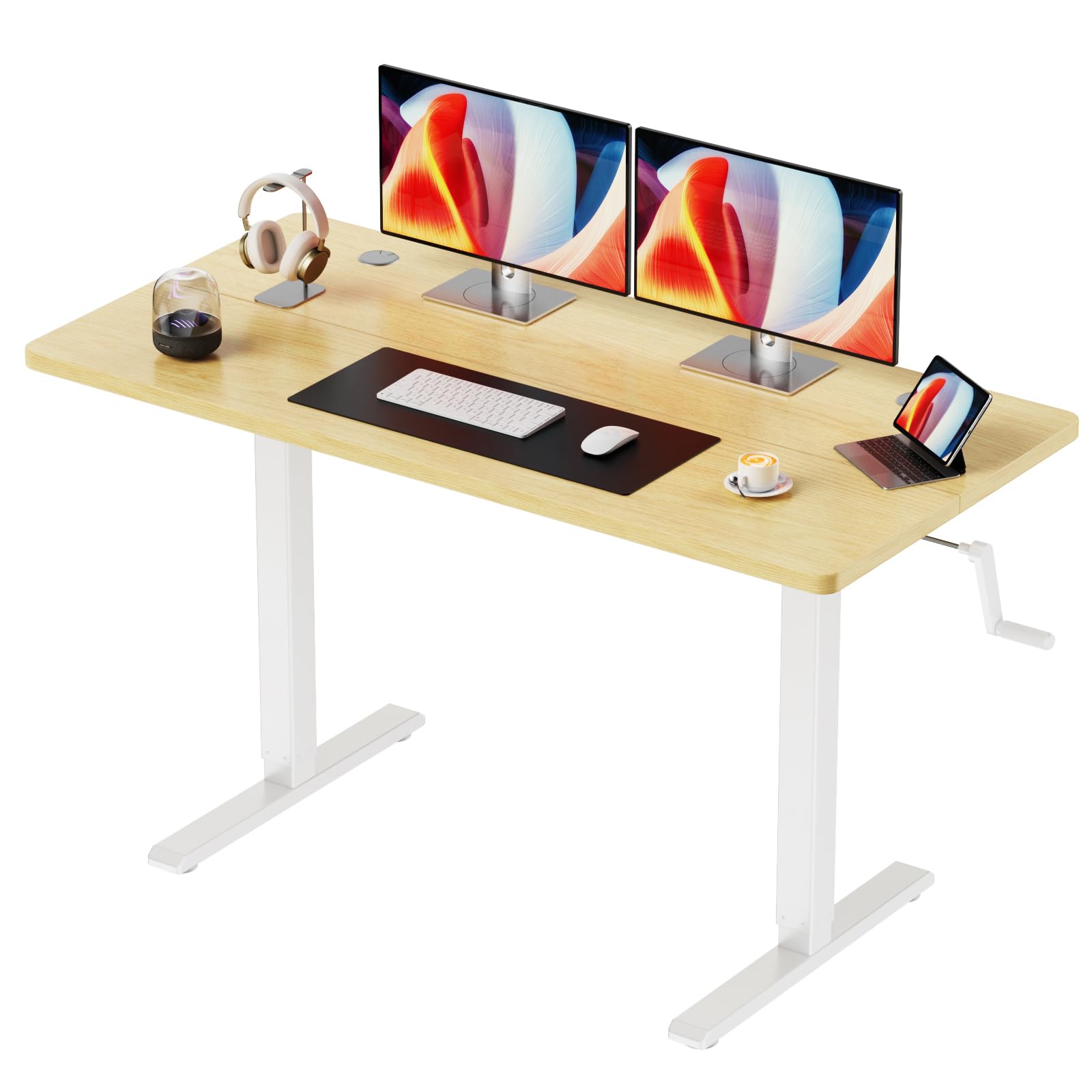  **Escritorio Elevable Regulable de Altura para Oficina y Casa, Color Roble, Aglomerado Resistente a los Arañazos y la S