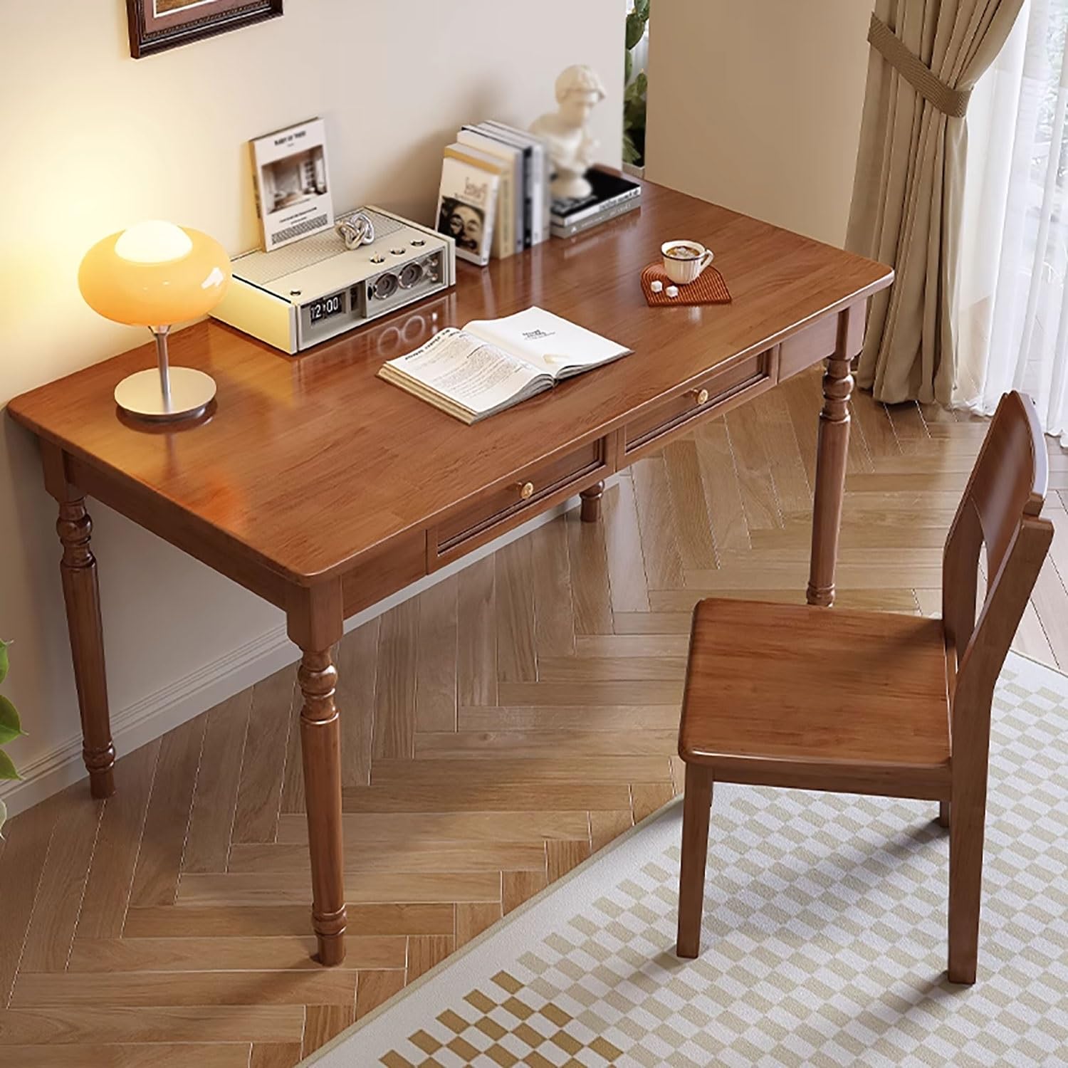 Escritorio for Oficina en casa Negro/Blanco/Gris/Marrón Vintage con Cajones para Ordenador(Trabajo, Juegos y Maquillaje,