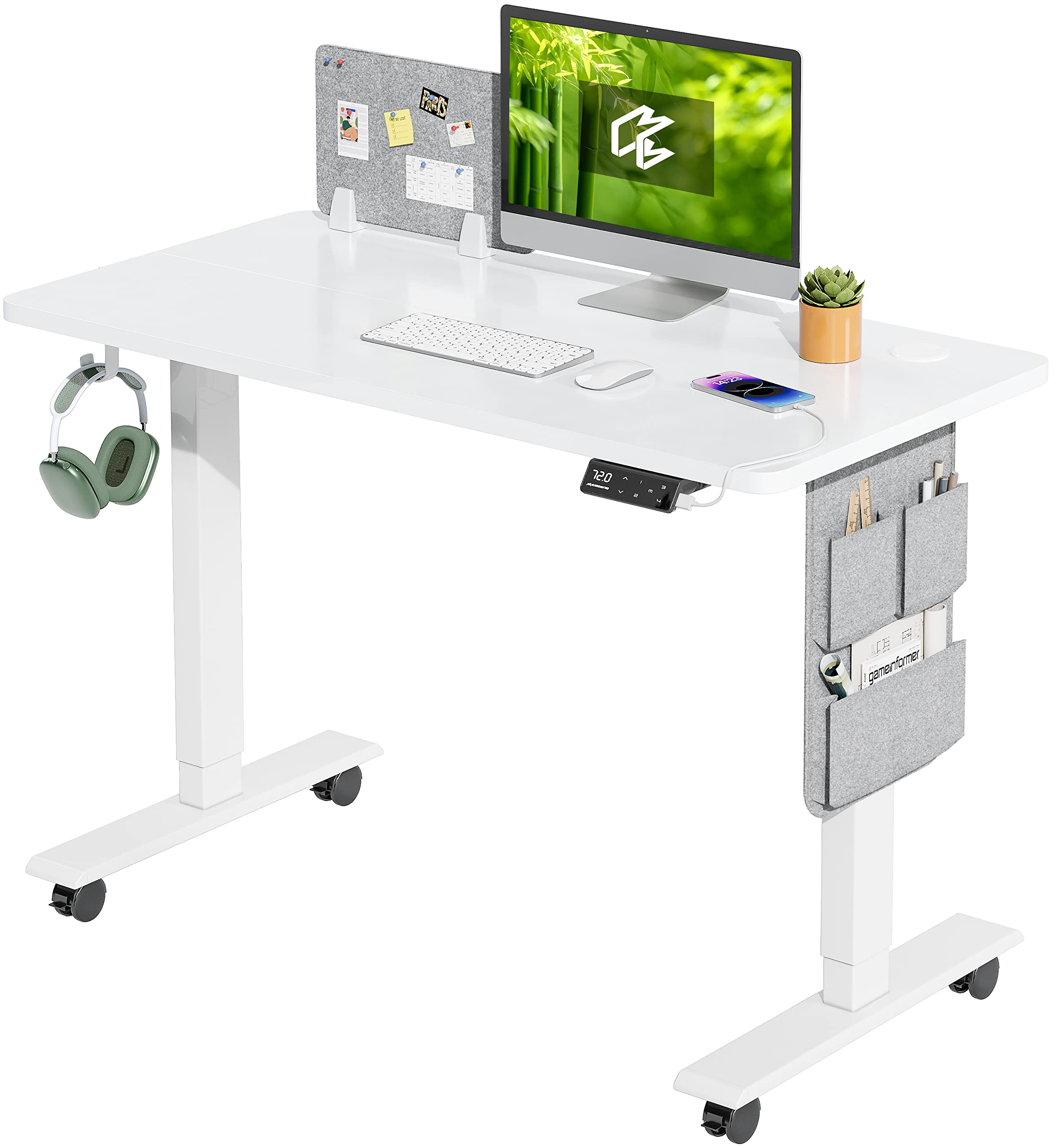  MAIDeSITe Escritorio Ajustable en Altura Blanco para Oficina con Memoboard y Ruedas Rotativas
| MAIDeSITe Escritorio Aj